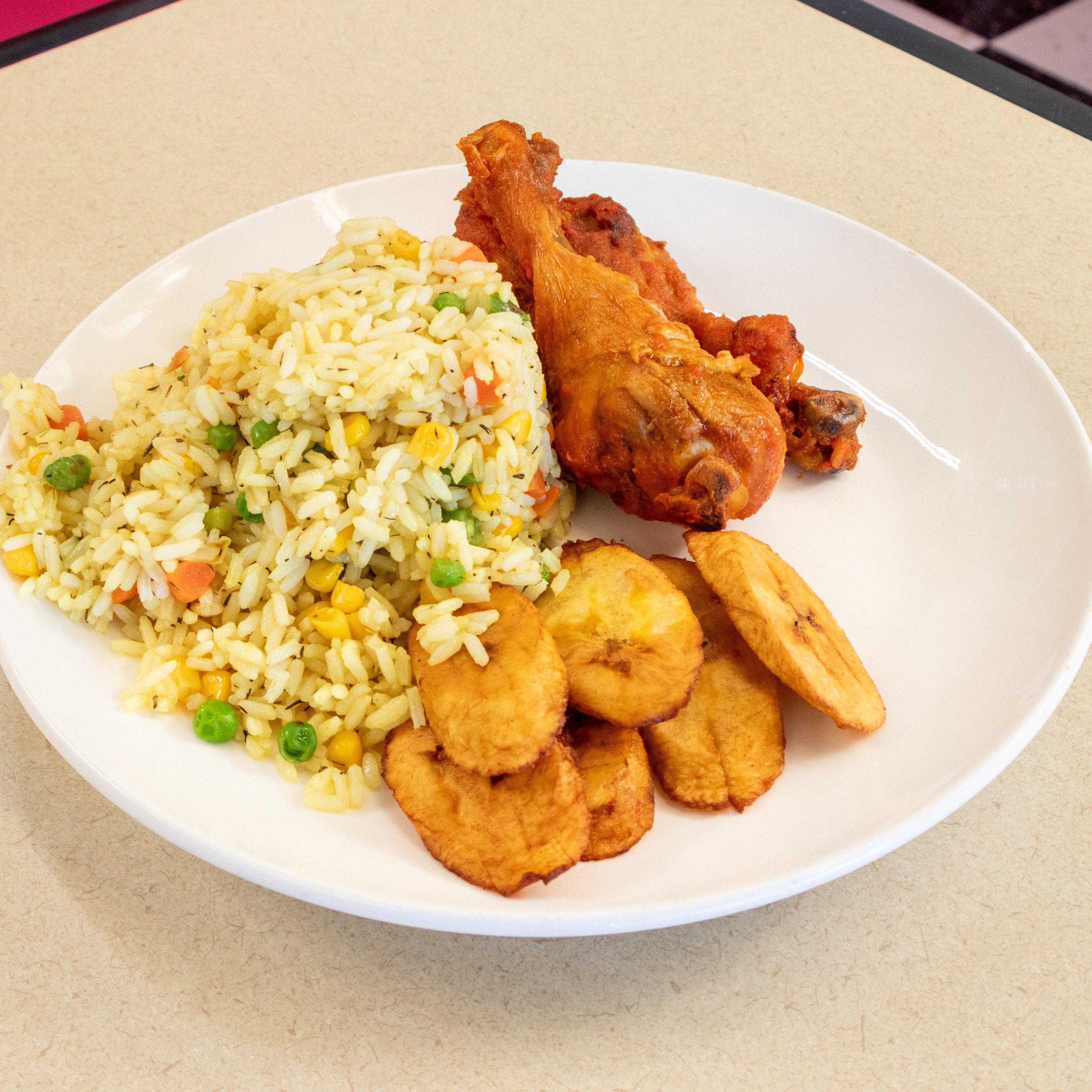 Fried Rice and Plantain.