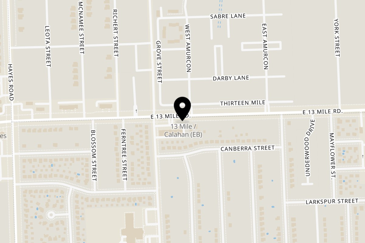 Map showing the location of Hola Nigerian Kitchen on 15680 E Thirteen Mile Rd in Roseville